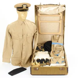 U.S. WWII Named Naval Officer Uniform Collection with Vintage Suitcase