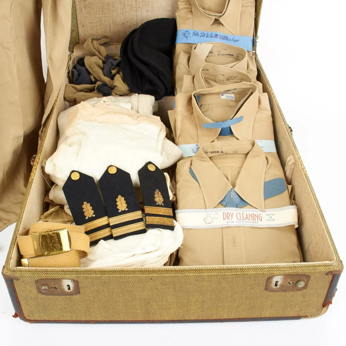 U.S. WWII Named Naval Officer Uniform Collection with Vintage Suitcase
