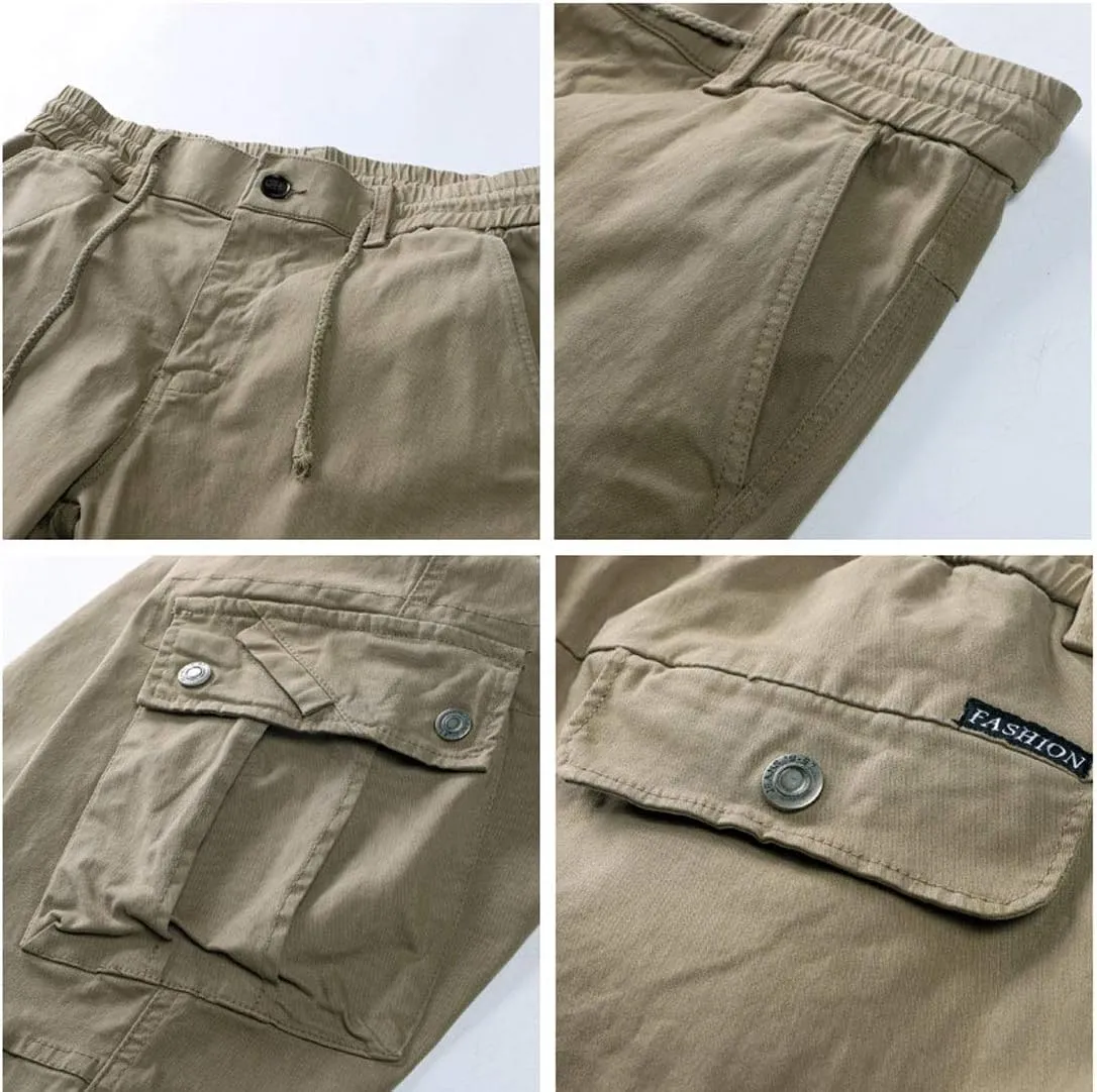 utcoco Mens Slim-Fit Casual Tapered-Leg Pockets Cotton Twill Military Jogger Pants