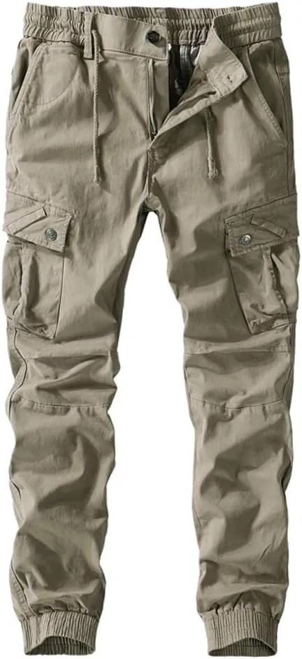 utcoco Mens Slim-Fit Casual Tapered-Leg Pockets Cotton Twill Military Jogger Pants