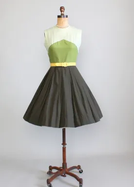 Vintage 1960s Sue Brett Green Color Block Day Dress