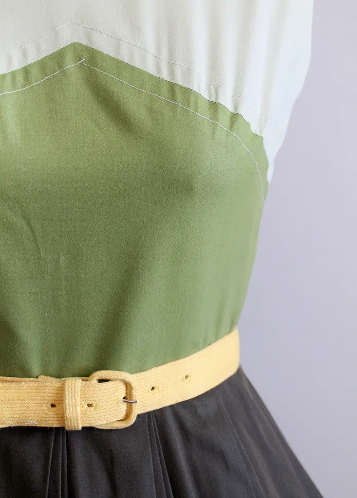 Vintage 1960s Sue Brett Green Color Block Day Dress