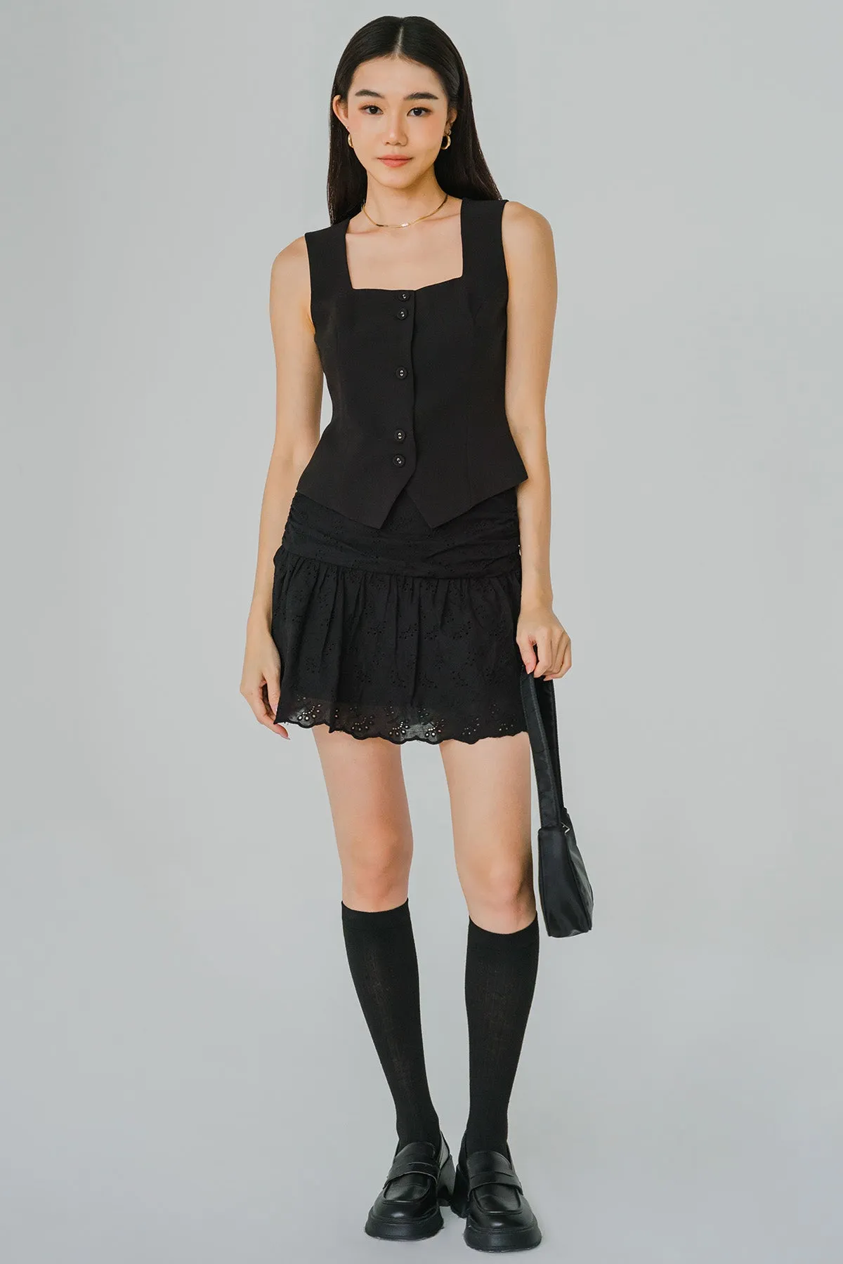 Vivienne Square Neck Top (Black)
