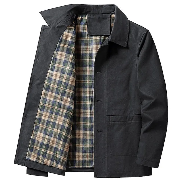 Wiaofellas Men's Chore Jacket Daily Wear Workfashion Windproof Button Pocket Spring Fall Plain Stylish Business Shirt Collar Regular Black khaki Army Green Jacket