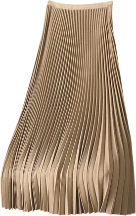 Women Satin Pleated Midi Skirts Elastic High Waisted Plus Size Boho Skirt Elegant Stretch A Line Long Dress
