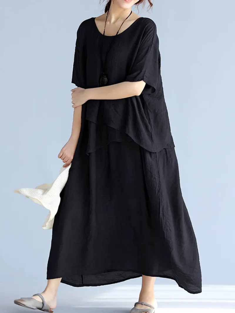 Women's Loose Elegance Solid Color Mid-Length A-Line Dress