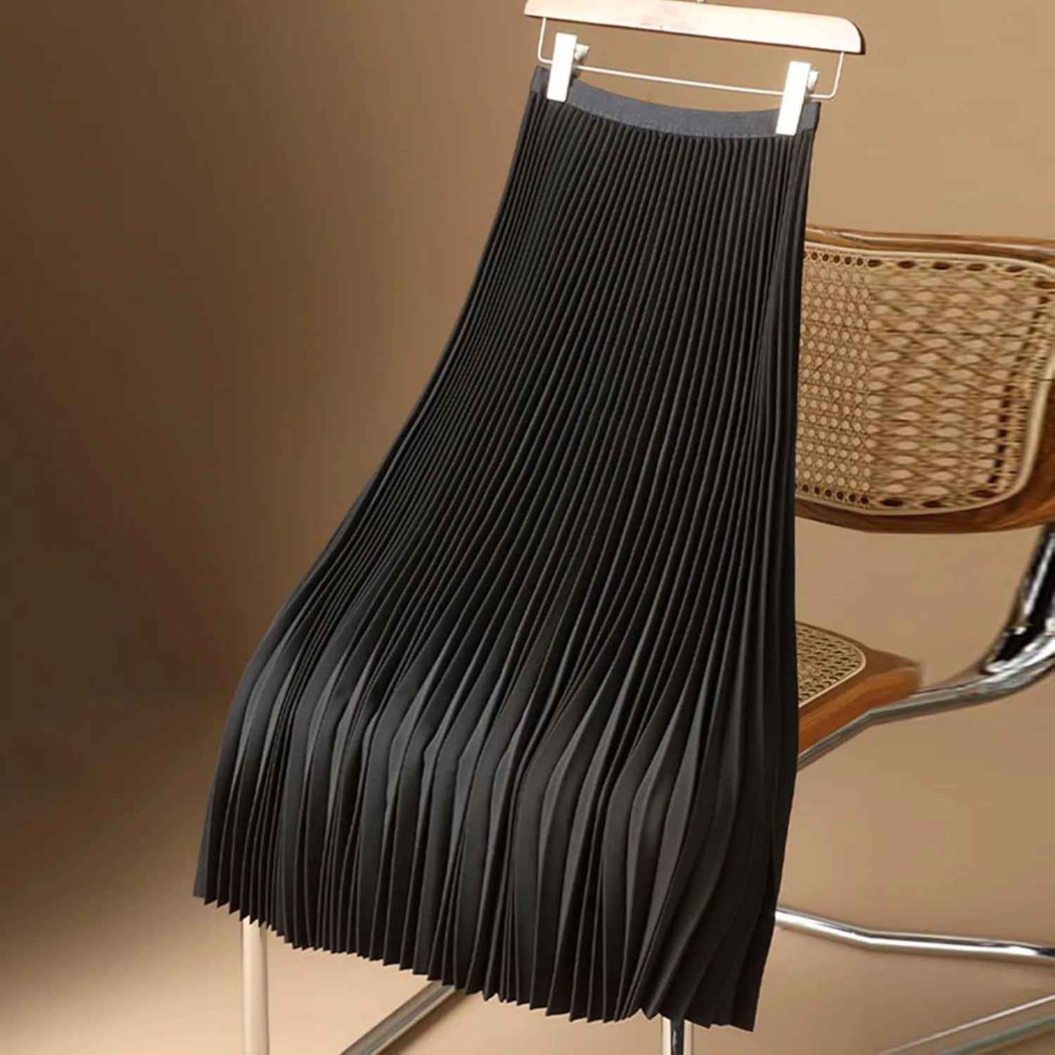 Womens Pleated Skirt High Waisted A Line Midi Long Shirring Skirts Summer Trendy Casual Lightweight Elegant Skirts