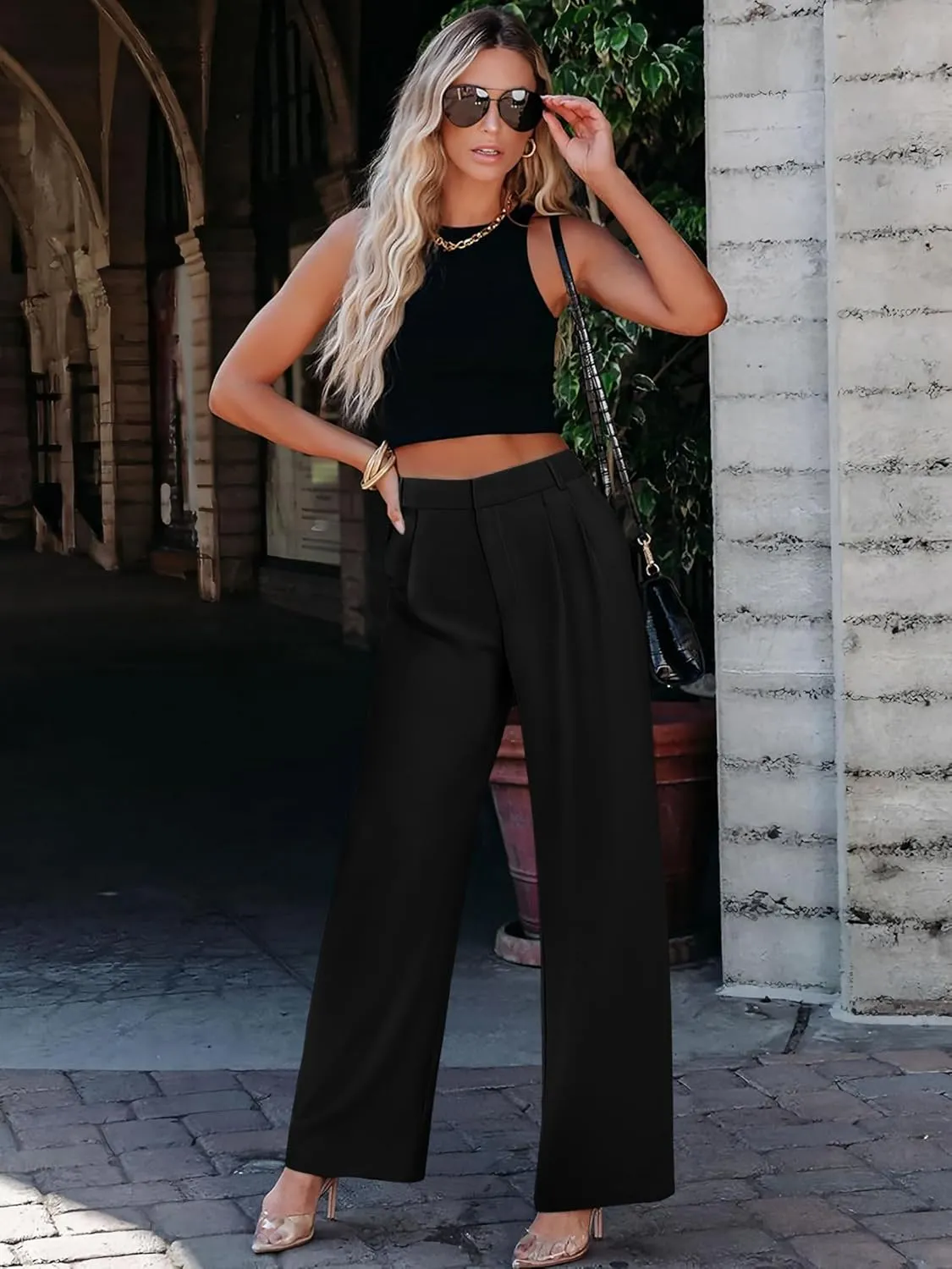 Women's Wide Leg Dress Pants High Waisted Business Casual Trousers Dressy Work Office Pants with Pockets