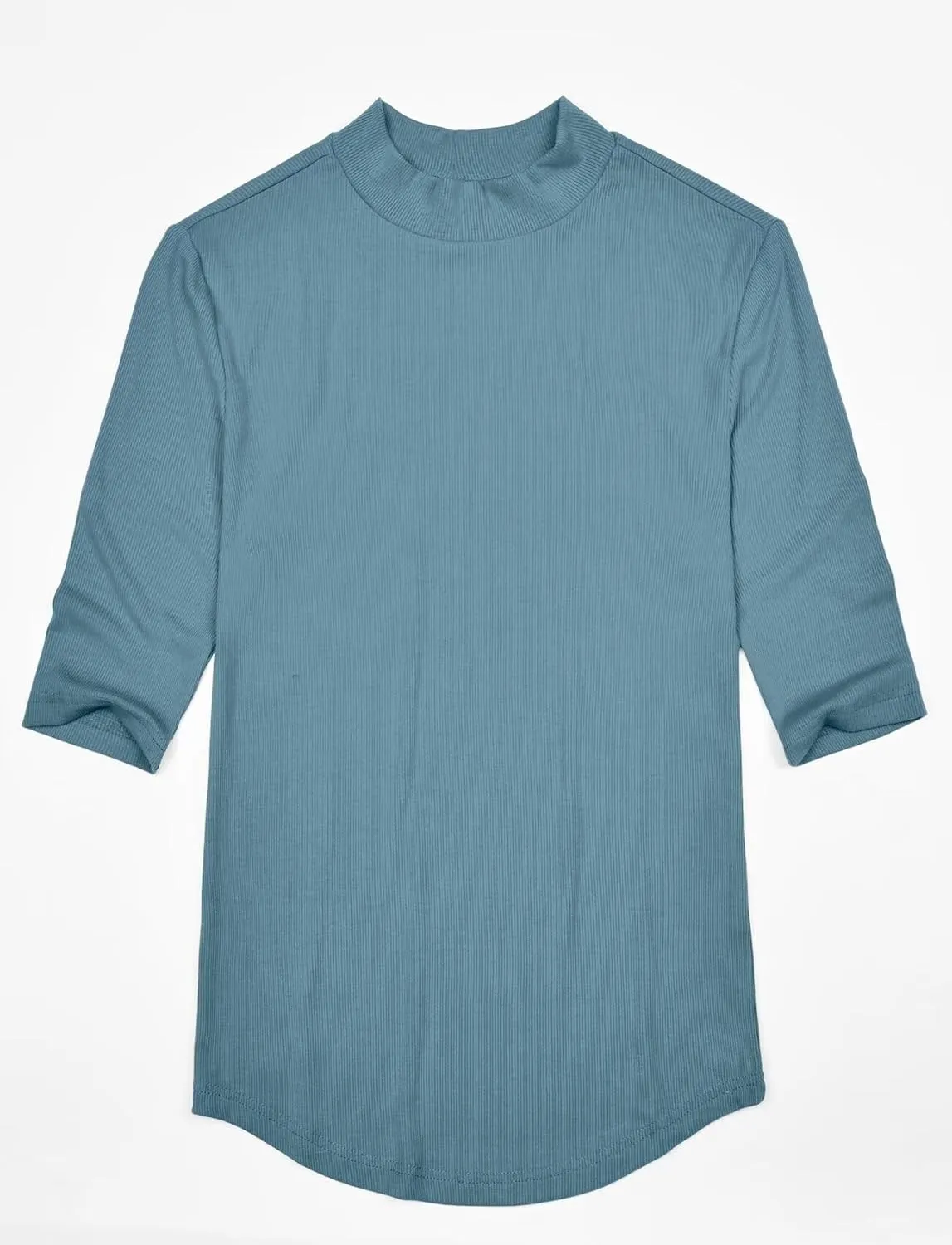 Zengjo Short Sleeve Turtleneck Women Ribbed Shirt Mock Neck Fitted Tee Top